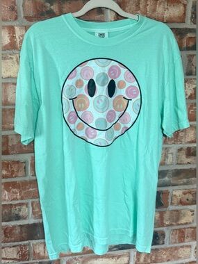 Comfort Colors Mint Green Graphic Tee with Smiley Detail